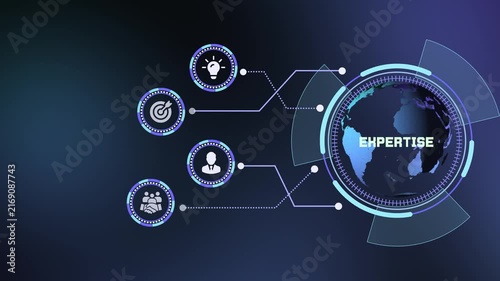 Professional expertise and technical knowledge concept vector featuring global network connections with modern digital technology icons.