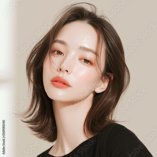 Naklejka 美容, 女性, スキンケア, 化粧品, ビューティー, 若い女性, 美肌, 日本人, アジア人, フェイシャル, メイク, 美容液, 保湿, クリーム, エイジングケア, 美容医療, エステ, 美容クリニック, 肌ケア, ナチュラルメイク, 透明感, ツヤ肌, モデル, 笑顔, ポートレート, クローズアップ, リラックス, 癒し, 健康的, 美白, コラーゲン, ヒアルロン酸, アンチエイジング