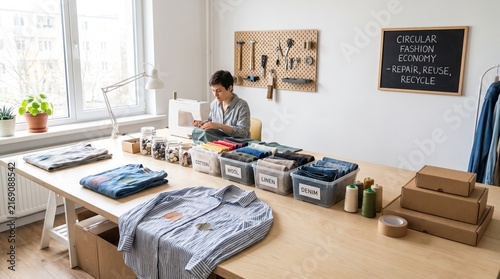 Contemporary Textile Repair Workspace for Sustainable Circular Fashion