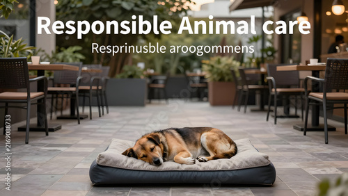 Dog sleeping soundly on a comfortable pet bed outdoors