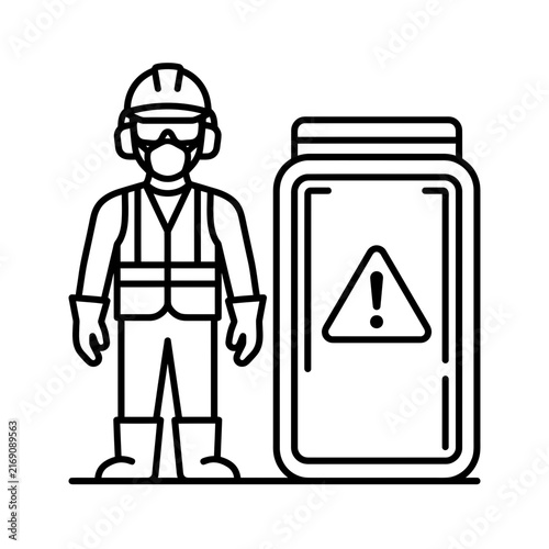 Work safety icon set. Collection of personal protective equipment, occupational hazard, emergency response and workplace protection line icon vector illustration