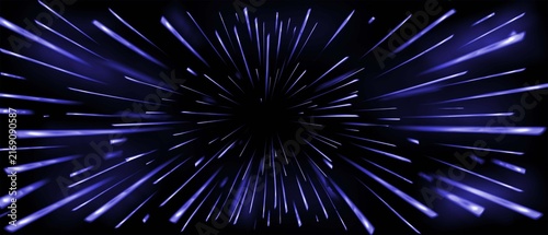 Bild auf Leinwand Abstract background featuring bright blue light streaks radiating from a central