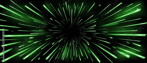 Canvastavla Abstract background with bright green light streaks radiating from a dark center