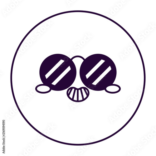 Cool cartoon yellow emoji wearing trendy sunglasses with smiling face
