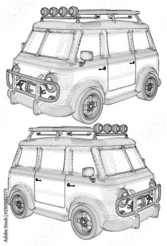Racing Car Van Vector. Extreme Concept Vans Custom Builds. Van Dwellin and Track Culture: Grassroots Racing Series Or Drag Events Where Everyday Utility Vans And Minivans Are Modified For Track Use