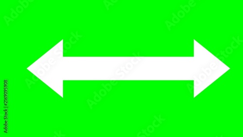 White Double-Sided Horizontal Arrow Icon Isolated on Green Screen Chroma Key Background Animation