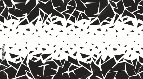 Abstract black shattered glass shards border on white background