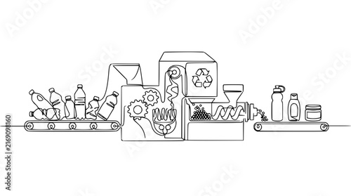 Bild auf Leinwand Plastic Bottle Recycling Machine Process Line Art Vector