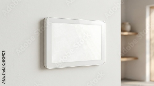 Smart home control panel mounted on white wall