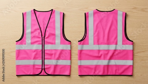 Pink High Visibility Reflective Safety Vest Mockup Set