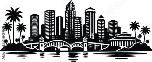 Tampa skyline silhouette, Florida coastal cityscape, Silhouette Vector, Vector Illustration, isolated on white background