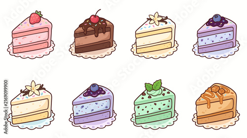 Whimsical Sweet Treat Collection Hand-Drawn Colorful Dessert Cake Slices