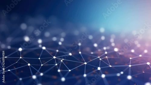 Abstract network of connected dots and lines with a soft focus, viewed from a low angle. Ideal for tech-themed video backgrounds. Live desktop wallpaper.