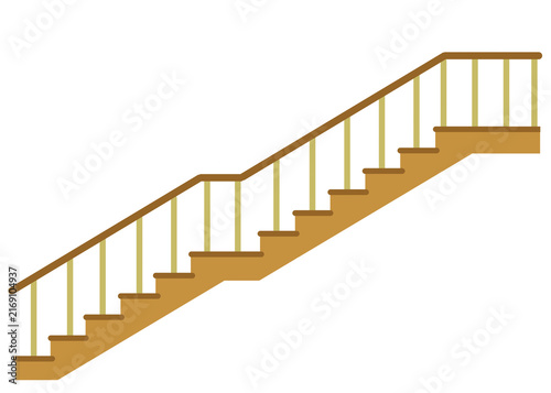 Wooden Staircase Architecture Element with Railing Side View for Interior Home Design Construction