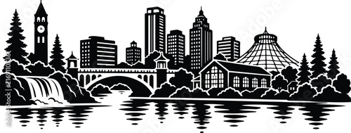 Spokane Skyline Silhouette Landscape Vector Illustration