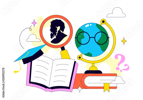 World Philosophy Day Vector Illustration Featuring Books, Ancient Philosopher, Light Bulb, Apple, Brain, Knowledge and Critical Thinking
