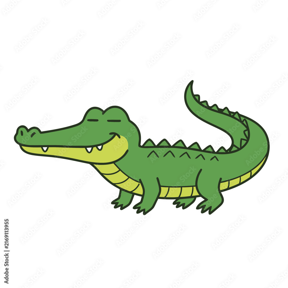 Fototapeta premium Cartoon alligator with closed eyes and a smile