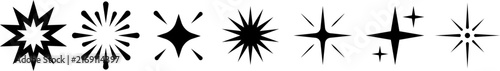 Assorted black starburst and sparkle symbols displaying various light explosion effects