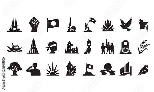 Bangladesh Victory Day Solid Vector Icon Set – 24 Unique Black Icons