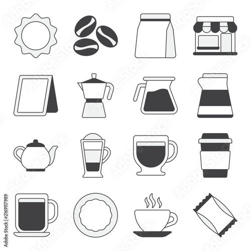 Coffee and Cafe Outline Icons Set