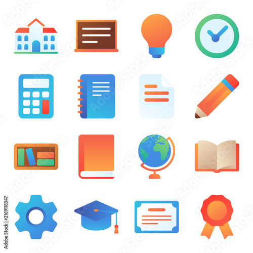 School and University Education Icons Set with Colorful Gradient