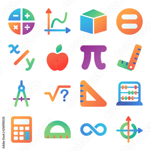 Mathematics Education and Learning Icons Set