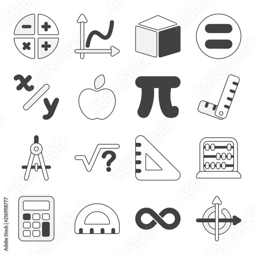 Mathematics Education and Learning Outline Icons Set