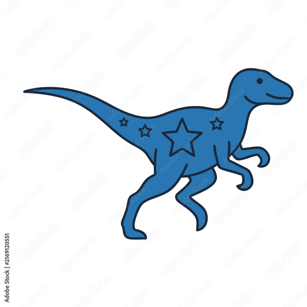 Fototapeta premium Blue Dinosaur with Stars Illustration
