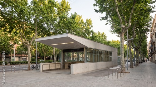 Modern Wooden Pavilion Surrounded by Trees in a Green City