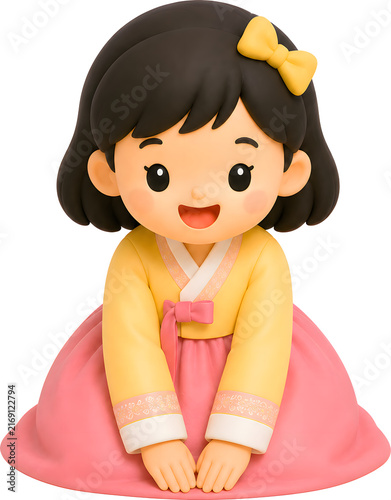 한복입고 새배하는 소녀