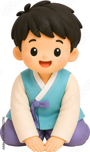 한복 입고 새배하는 소년