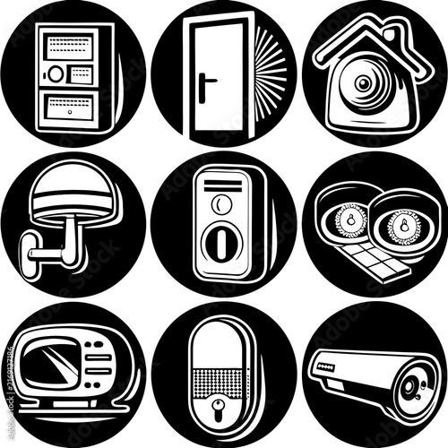 Smart Home Security Icon Set, Modern Automation and Surveillance Vector Symbols