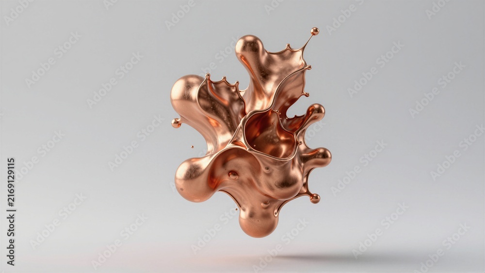 Fototapeta premium Copper Bronze Ink Drop Splash Form 3D Render Illustration