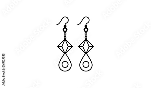 Bild auf Leinwand Geometric Dangle Earrings Pair Line Art Vector Illustration for Adult Coloring B