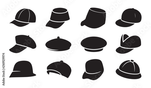 Canvas Print Headwear fashion vector silhouettes featuring stylish baseball caps army hats newsboy peaks and flat berets