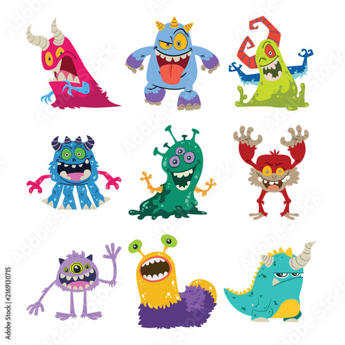 Colorful Funny Monster and Creature Character Illustration Set