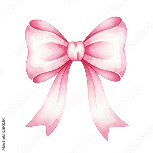 Elegant Pink Watercolor Bow Ribbon Illustration.