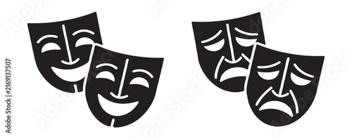 Foto Theatrical masks with cutout details for acting schools and drama club branding elements in black silhouette