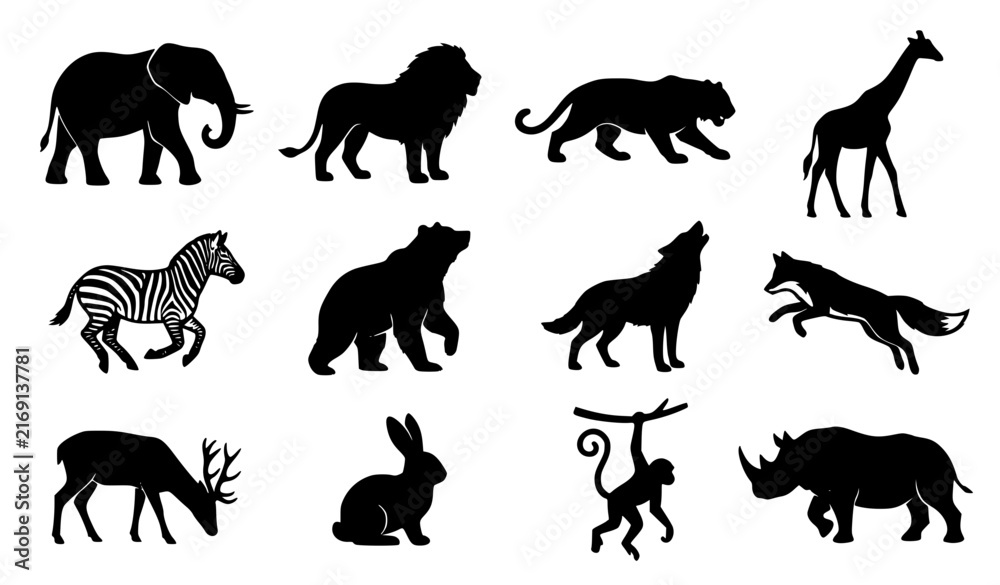 Obraz premium Animal Silhouette Icon Collection