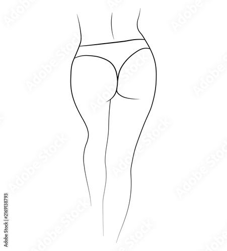 buttocks, woman in swimsuit, bikini, panties, hand-drawn, black and white vector