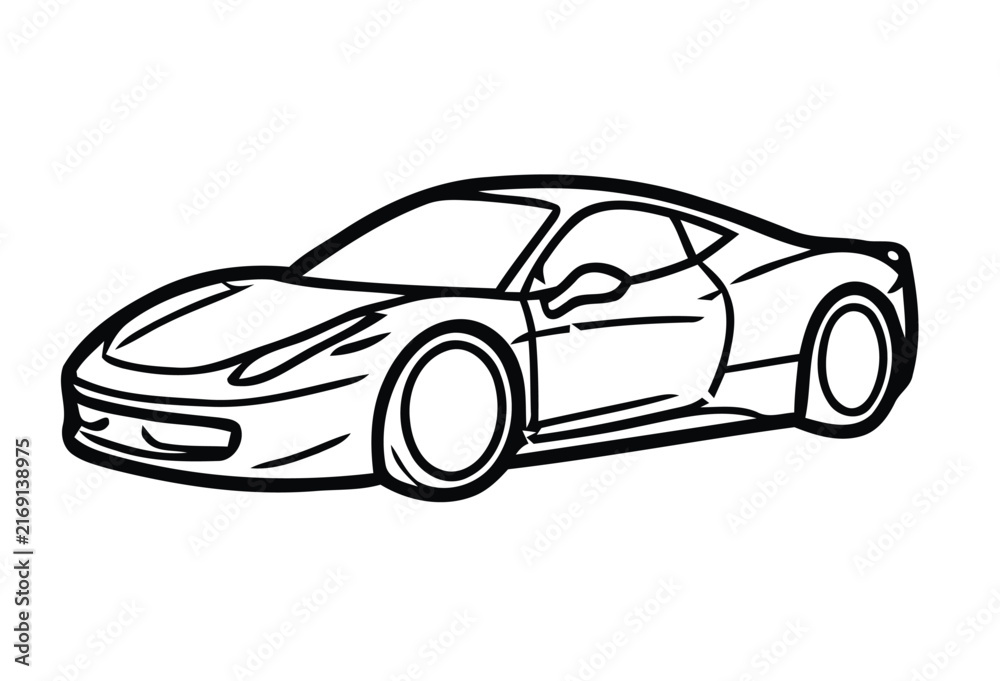 Fototapeta premium Black and white line art illustration of a modern sports car vector.