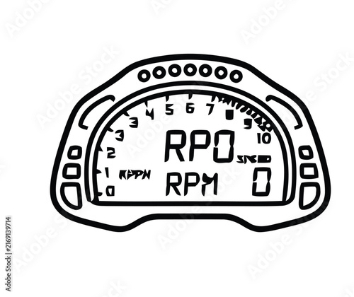 Digital speedometer dashboard gauge icon outline illustration.