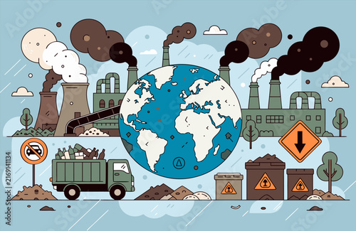 Global Pollution and Climate Change Environmental Crisis Illustration
