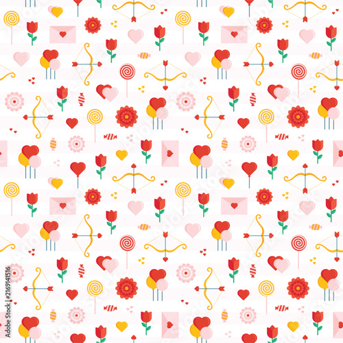 Colorful floral pattern with roses and hearts isolated on transparent background