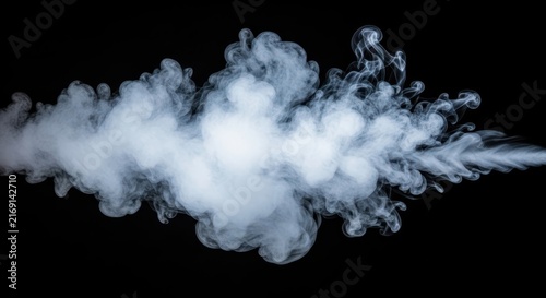 Dynamic White Smoke Cloud on Black Background.
