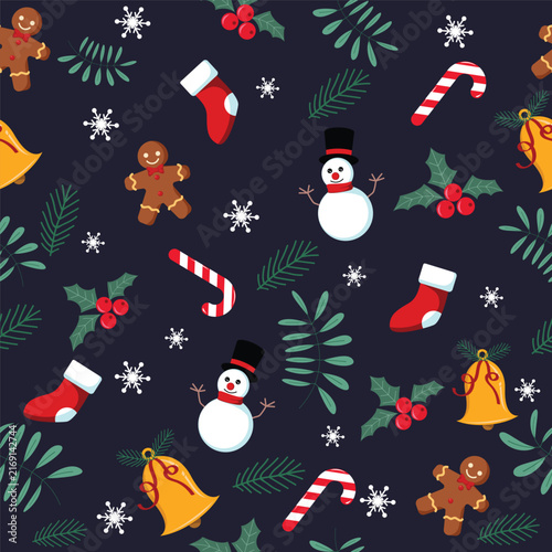 Colorful holiday gingerbread and snowman pattern isolated on transparent background