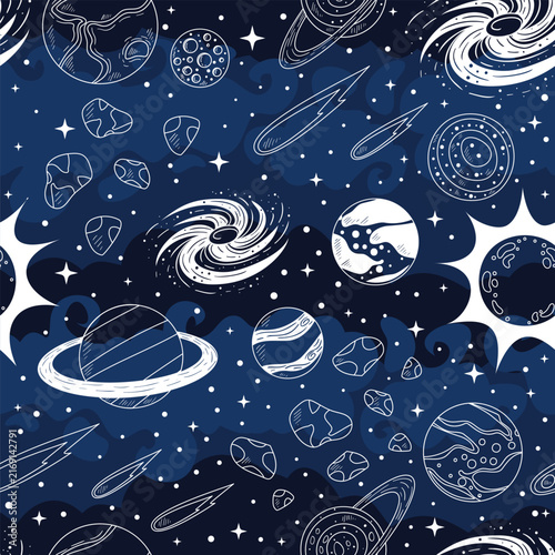 Space and astronomy elements illustration pattern isolated on transparent background