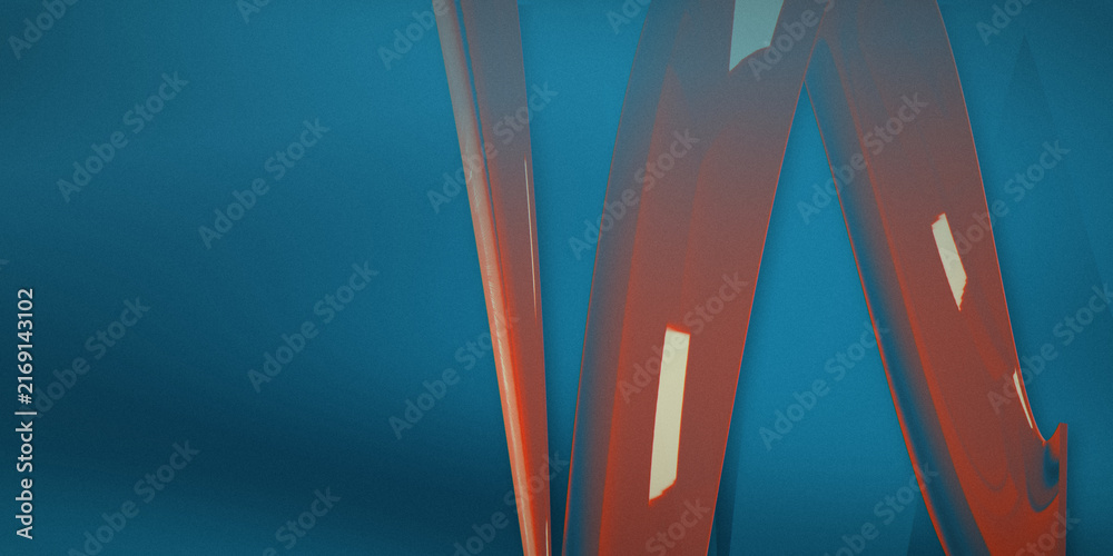 Fototapeta premium Grainy duotone abstract of curved metal structure against blue sky, featuring cinematic color grading and subtle analog noise for a modern minimalist aesthetic.