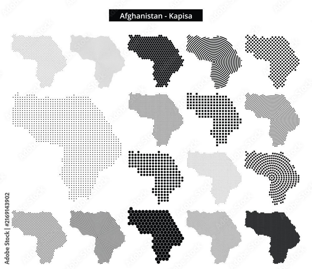 Fototapeta premium Map of Afghanistan region Kapisa in various dots pattern designs
