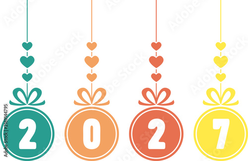 2027 Hanging Heart Ornaments Colorful New Year Celebration Design